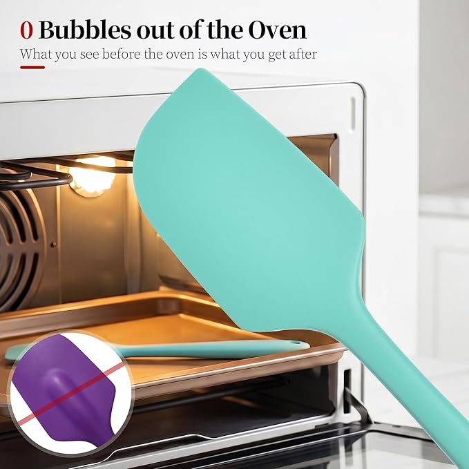 600ºF Heat Resistant Spatulas, High Heat Food Safe Semless Kitchen Silicone Scraper Set for Cooking Baking Mixing Scraping Stirring Nonstick Cookware Pan Bowl (2Pcs,Aqua Sky)
