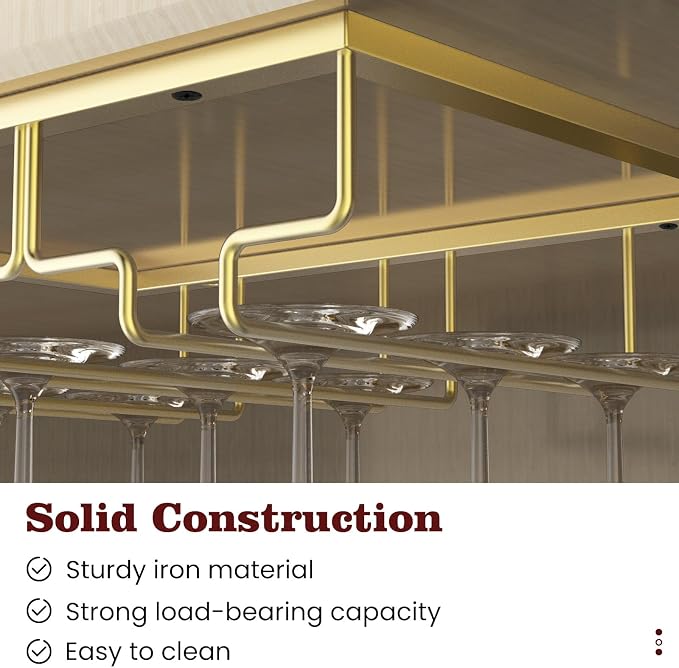 Nuovoware Wine Glass Rack - Under Cabinet Stemware Wine Glass Hanger Rack Holder for Bar Kitchen Cabinet, 8 Rows - Deep Gold