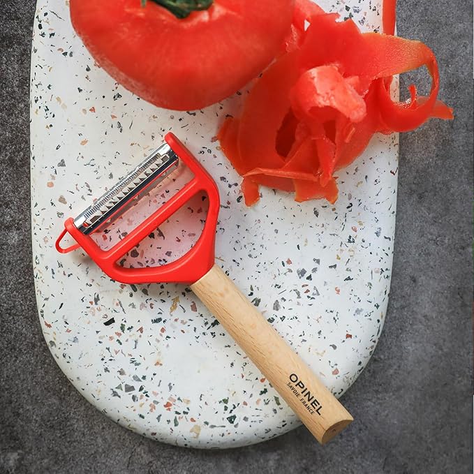 Opinel T-Duo 254621 Wooden Peeler in Red for Peeling Vegetables and Preparing Juliennes One Size