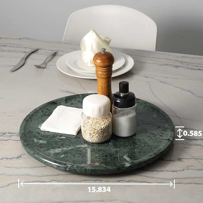 Marble Lazy Susan, 16 in Lazy Susan Turntable Organizer for Cabinet Pantry Kitchen Countertop Fridge Bathroom Makeup Vanity Countertop, Detachable Lazy Susan Organizer, Green