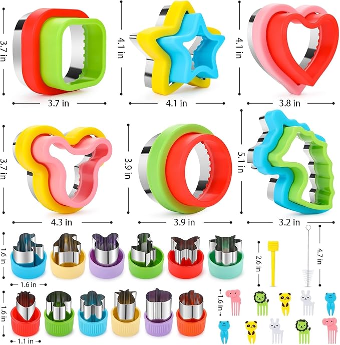 30Pcs Sandwich Cutter and Sealer for Kids Fruit Cutters Shapes Food Picks Crustless Sandwich Shape Cutters Decruster Sandwich Maker DIY Cookie Cutter Boys Girls School Bento Box