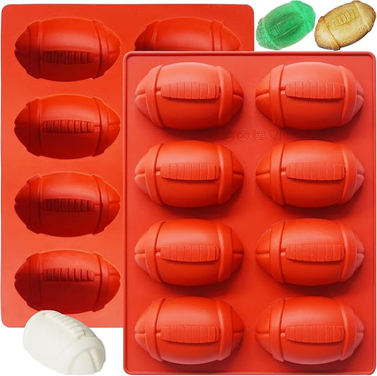 2Pcs Football Cake Pans,Football Molds For Baking,1Inch Deep Nonstick Football-Shaped Silicone Mold For Cake,Chocolate,Ice Cube(8-Cavity(2Pcs))