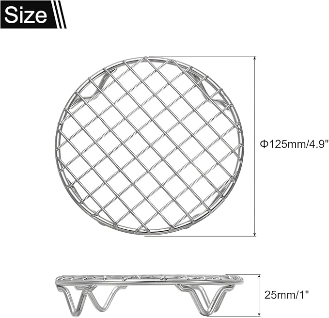 uxcell Round Cooking Rack 4.9 Inch Dia Stainless Steel Wire Cooling Steamer Rack for Baking Canning Cooking Roasting Cooling Grilling Drying, Silver