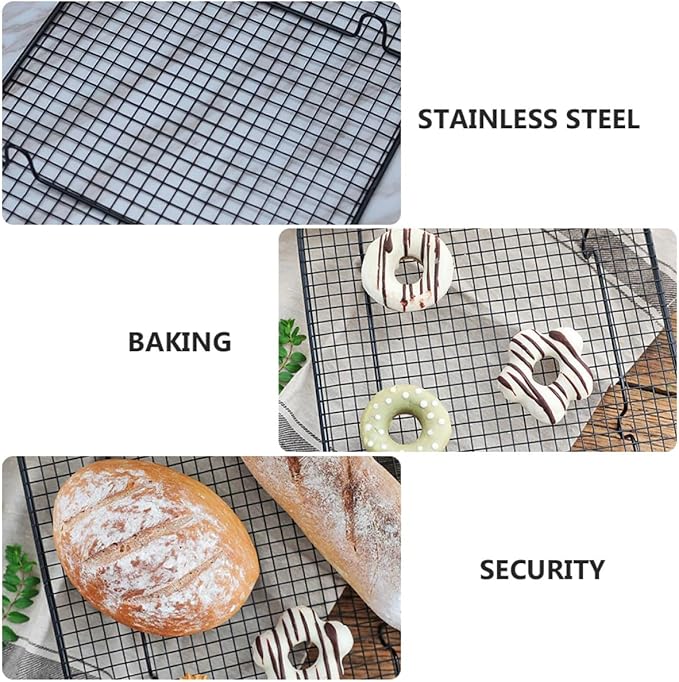 Veemoon Black Nonstick Stainless Steel Cooling Rack Pastry Rack Baking Supply for Cake Bread Muffins, Oven Safe Kitchen Tool for Baking and Cooling