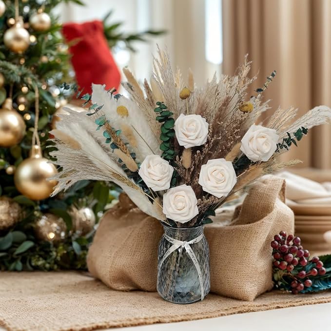 Dried Flower Bouquet for Decorations, Table Centerpiece Decorations, 80Pcs, Natural Pampas Grass, Floral Arrangements for Dining Room, Kitchen, Living Room, Coffee Table, Office Table