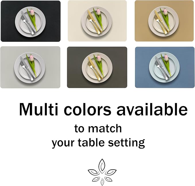 More Décor Faux Leather Placemats Set of 4 for Dining Table – Waterproof, Wipeable, Washable, Stain & Heat Resistant, Non-Slip Table Mats – 12 X 17 Inch, (Solid Ivory, 4)