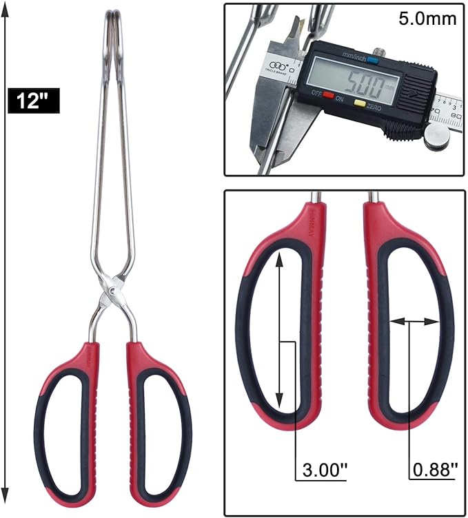 HINMAY Stainless Steel Scissor Tongs with Comfort-Grip Handle 12-Inch, Set of 2