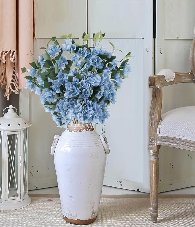10PCS Bougainvillea Artificial 29.50" Blue Bougainvillea Silk Flowers Vines Faux Bougainvillea Flower Stems Fake Flowers Branches for Home Garden Decoration Wedding Table Centerpieces (Blue)