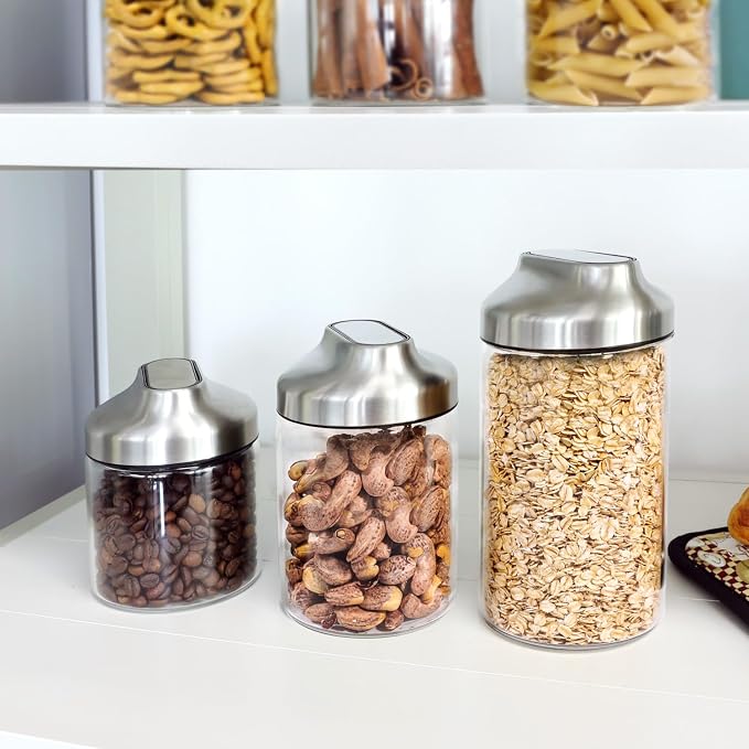 Aelga 34oz Glass Food Jars Canisters with Lid, Wide Mouth Storage Jars with Airtight Lids, Clear Food Storage Containers for Flour, Cereal, Coffee, Nuts & More (Pack of 2)