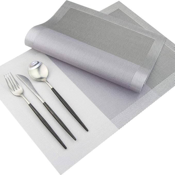 PIGCHCY Placemats 18 x12 Inches Plastic Washable Easy to Clean Table Mats Woven Vinyl Placemats for Dining Table Set of 6(Classic Grey)