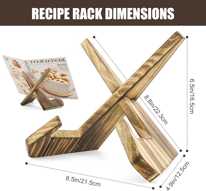 HAOIOKCS Premium Cookbook Stand, The Surface of The Cookbook Holder Features The Natural Grain of Wood, Cook Book Stand for Kitchen Counter, Rustic Brown Recipe Book Holder Stand