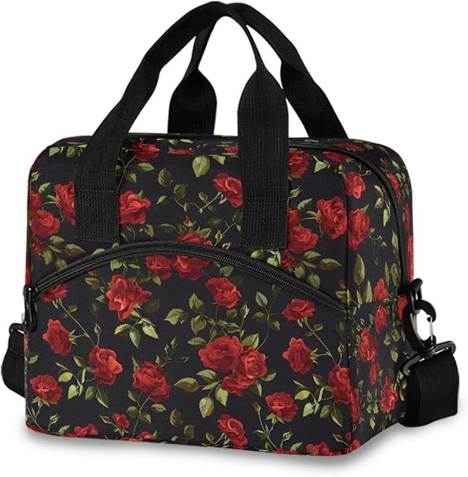 ALAZA Red Rose Flower Floral Insulated Lunch Box Reusable Cooler Bags with Shoulder Strap for Women Men Adults, 19-Can (12.5L)