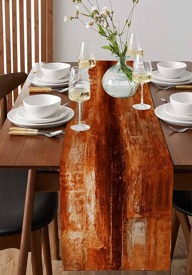Burnt Orange Table Runner - 108 Inch Long, Oil Modern Paintings Abstract Kitchen Dining Table Runner Dresser Scarves, Geometric Artwork Grey Orange Tablerunner for Coffee Table Wedding Party, 13x108in