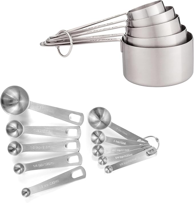 husMait 10-Piece Stainless Steel Measuring Cups and Spoons Set - Heavy Duty Metal Liquid & Dry Measuring Tools with Engraved Imperial & Metric Markings - Stackable, Rust-Resistant, Dishwasher Safe