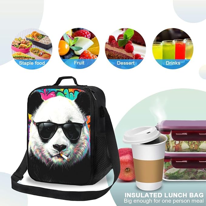 Panda Lunch Bag Women Men Adults Insulated Thermal Tote Bag Portable Durable Meal Container With Adjustable Shoulder Strap For Work Office Picnic Camping Travel