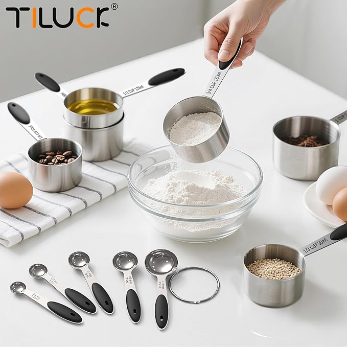 TILUCK Measuring Cups and Spoons Set, Stainless Steel, Kitchen Utensils for Cooking and Baking (12)