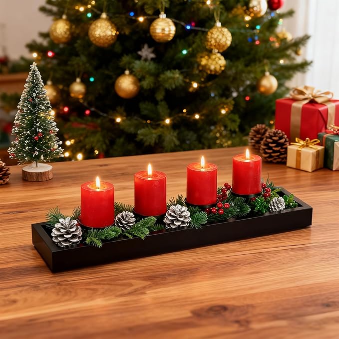 Hanobe Rectangular Long Narrow Tray: Black Decorative Rectangular Candle Holder Centerpiece Tray Decor Serving Tray No Handle for Dining Table Coffee Bar Living Room Home Decor