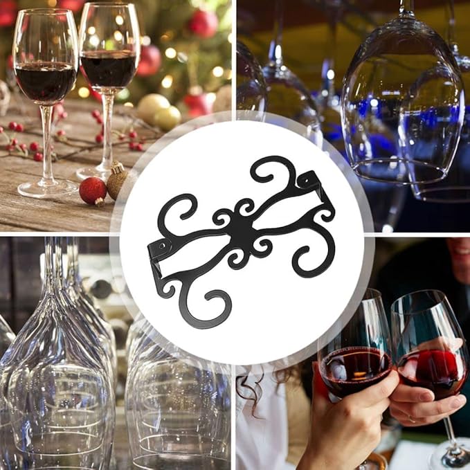Wine Glass Rack, Black Hanging Wine Glass Rack Butterfly Shape Stemware Wine Glass Racks Under Cabinet Wine Glasses Holder Iron Storage Hanger Shelf for RV,Bar, Kitchen, Restaurant,