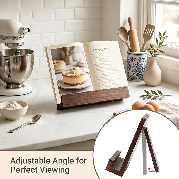 Dahey Cookbook Stand for Kitchen Counter Wooden Recipe Book Holder Adjustable Cookbook Holder Holds Books, Recipes, Phones & Tablets, Perfect for Cooking Lover Gift, Kitchen Decor