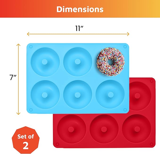 HOTPOP Silicone Donut Molds for Baking – Set of 2 Nonstick Pans (Red, Blue), Makes 12 Donuts – Flexible, Reusable, Dishwasher Safe Molds for Oven – Perfect Donut Mold for Baking Sheets