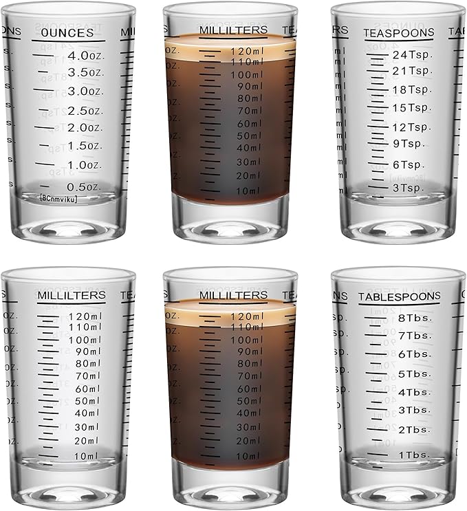 6Pcs Shot Glass Measuring Cup, 4 Ounce Heavy Base Jigger, Espresso Shot Glasses, Liquid Cup, Round Shot Glasses, Small Cups for Vodka, Whiskey, Tequila, Espresso, Liquor (6, Black)