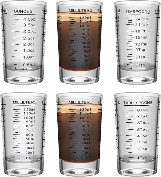6Pcs Shot Glass Measuring Cup, 4 Ounce Heavy Base Jigger, Espresso Shot Glasses, Liquid Cup, Round Shot Glasses, Small Cups for Vodka, Whiskey, Tequila, Espresso, Liquor (6, Black)
