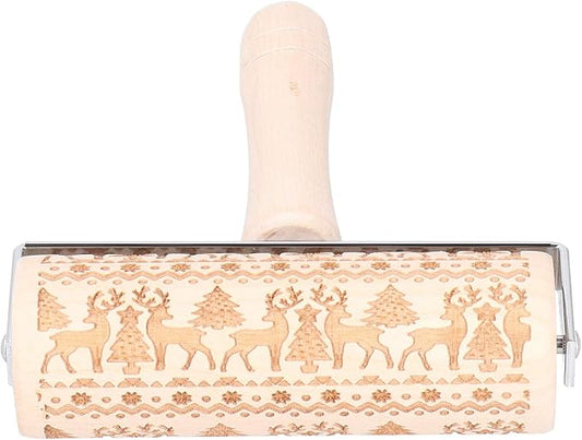 Embossed Wooden Rolling Pin, Engraved Embossing Rolling Pin with Christmas Pattern for Baking Embossed Cookies,Cute Kitchen Tool for Kids and Adults (1#) embossing