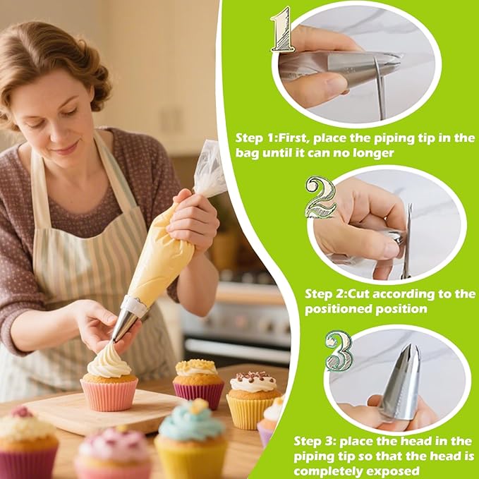Suuker Large Piping Tips Set, Seamless Stainless Steel Cake Decorating Tips, 5 Pieces Frosting Icing Tips for Cake Decorating, Cupcakes, Cookie (1A 1E 1C 9FT 356)