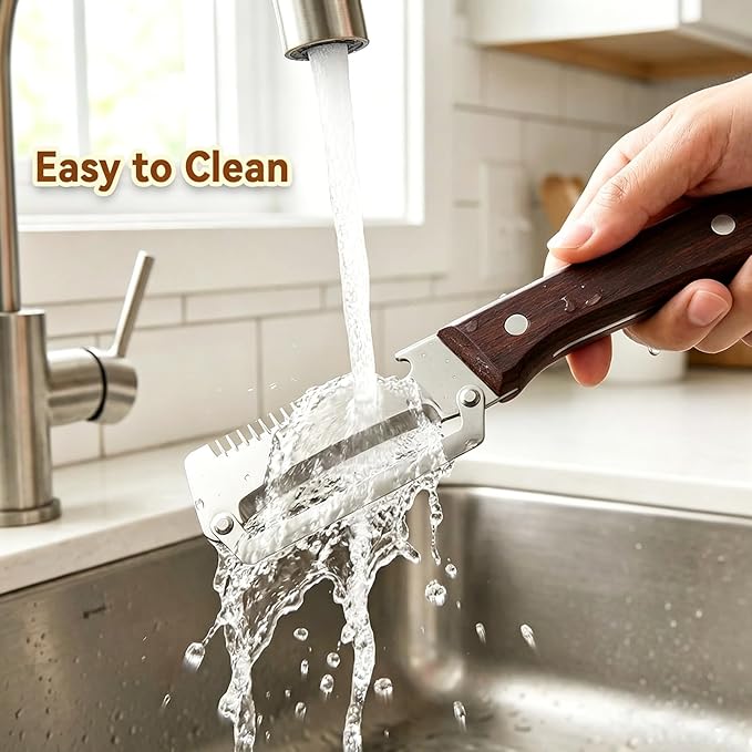 Multi-Functional Vegetable Peeler for Kitchen with Wooden Handle and Bottle Opener, 3 in 1 Stainless Steel Green Onion Slicer Kitchen Tool for Fruit Potato Pumpkin Apple carrot Papaya, Non-Slip Handle