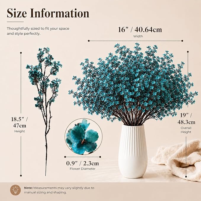 Mandy's Teal Artificial Baby’s Breath Flowers 15 Bundles Silk Gypsophila, 18.5 Inch European Style Modern Home Decor Centerpiece, Neutral Wedding Flower Arrangements