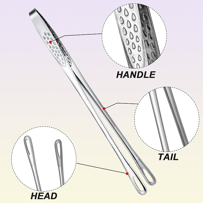 Geiserailie 3 Pcs 9.4inch Korean BBQ Tongs Stainless Steel Kitchen Tweezers Grill for Cooking Hot Pot Food Yakiniku Clamp Tool for Salad, Fish, Steak, Barbecue, Buffet, Meat