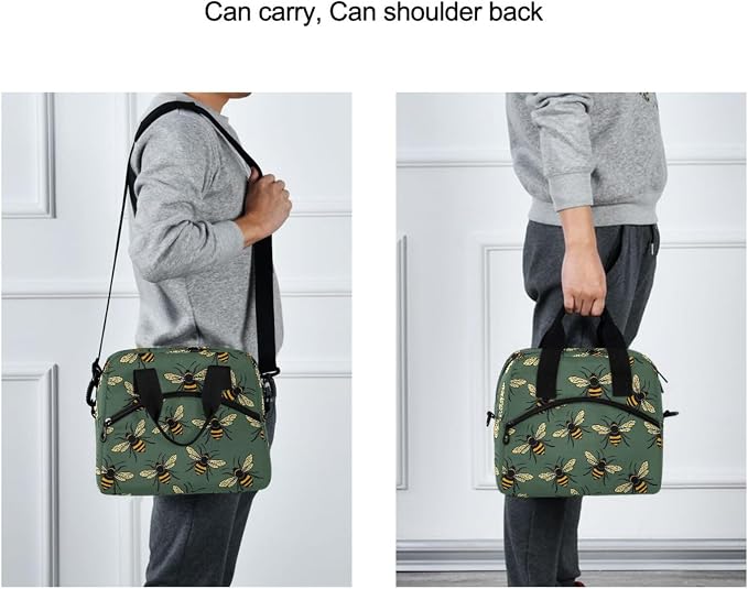 Bee Green Insulated Lunch Bag Reusable Lunch Tote Bag Lunch Box for Women Men Adult Cooler Bag with Adjustable Shoulder Strap Leakproof for Work School Picnic