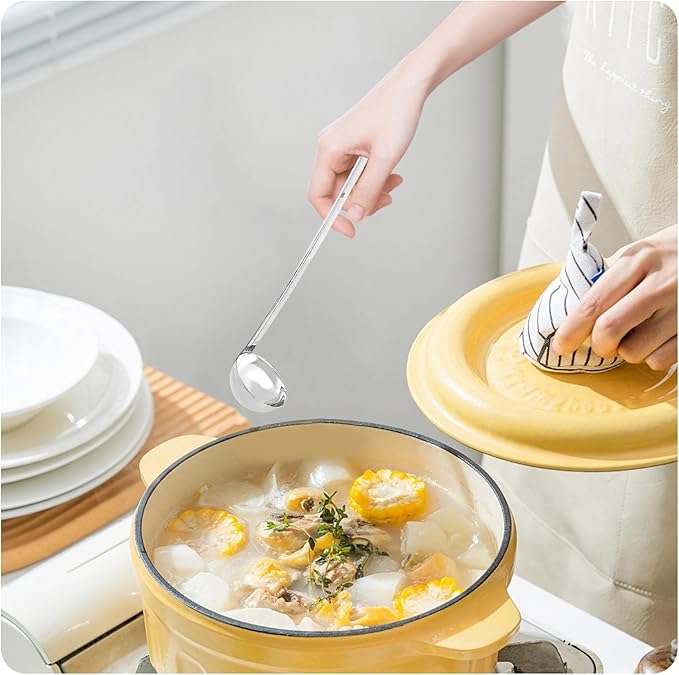 2Pcs 2oz Stainless Steel Soup Ladle, Long Handle Ladles with Pouring Rim for Cooking, Serving Soup, Sauce, Stew, Kitchen