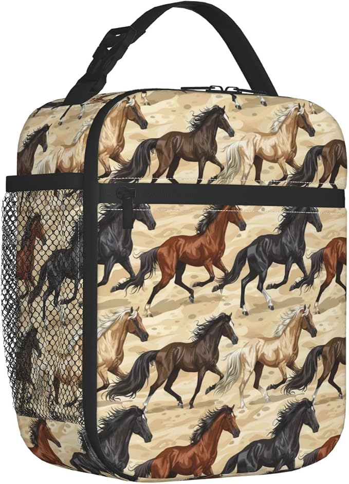 Running Horses Lunch Bag for Women Men Adults, Insulated Lunch Box for Work, Sports, Travel, Picnic, Hiking, Fishing, Wild Horse Pattern Lunchbox Gifts