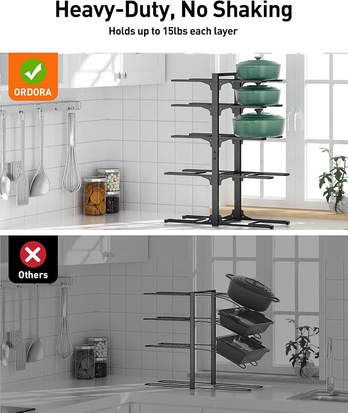 ORDORA Pots and Pans Organizer under Cabinet 23.62" Height, 10-Tier Kitchen Cabinet Organizers and Storage, Heavy Duty Pots and Pan Storage Rack Organizer inside Cabinet, Adjustable Pot Rack