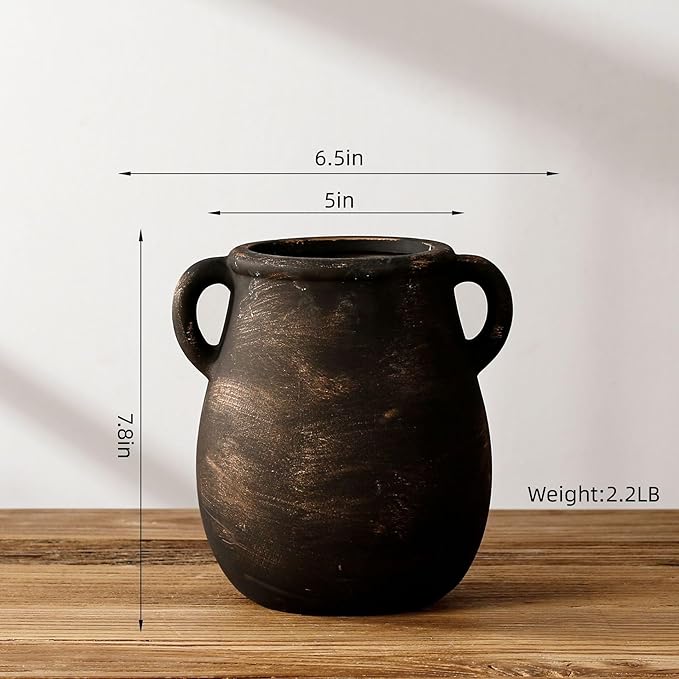 Rustic Kitchen Utensil Holder for Countertop, Ceramic Utensil Crock for Kitchen Counter,Farmhouse Spatula Organizer for Countertop, Vintage Crock Decor, Ideal Housewarming Gift (Black)