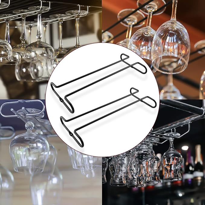 Enenes Heavy Duty Metal Stemware Rack 2 Pack, 10.3 Inch Under Cabinet Hanging Wine Glass Holder for Kitchen Bar, Organize Cups, Goblets, Wine Glasses