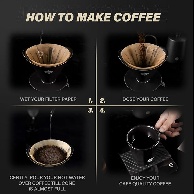 Pour Over Coffee Maker Set, Black Ceramic Coffee Dripper with V60 Paper filter, Black Ceramic Streamline Coffee Mug for Cafe Home Restaurant 6291-12201-03A
