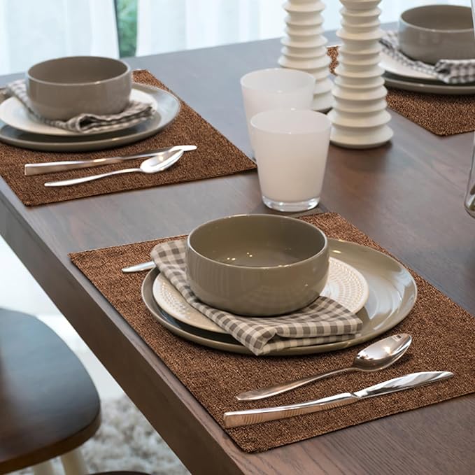 homing Faux Cotton Linen Placemats Set of 6, Cloth Washable Farmhouse Dining Table Mats for Indoors & Outdoors, Easy to Clean, Brown, 13 x 19 Inch