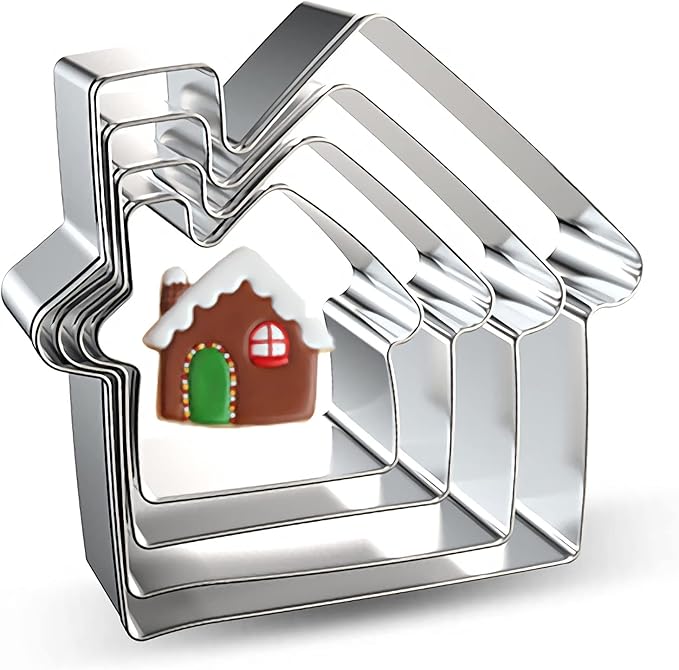 House Cookie Cutters Shapes Set - 4 Pieces Gingerbread House Real Estate Cookie Cutter Biscuit Mold for DIY Chirstmas Day Holiday Party Decorations - Stainless Steel Azflyife