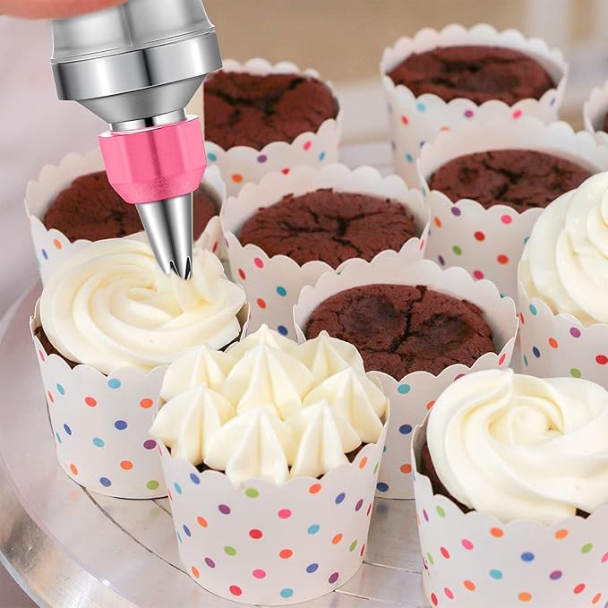 Patelai Cake Decorating Syringe Set, Stainless Steels Dessert Frosting Piping Kit with 6 Icing Piping Tips 3 Cream Scraper for Cupcake Decorating Tools(Pink)