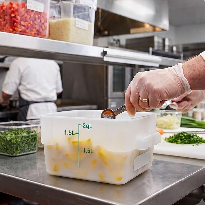 TrueCraftware- 2 Quart White Square Food Storage Container Polypropylene- Commercial Reusable Food Container Canister with Measurement Markings for Meal Prep Pantry Kitchen