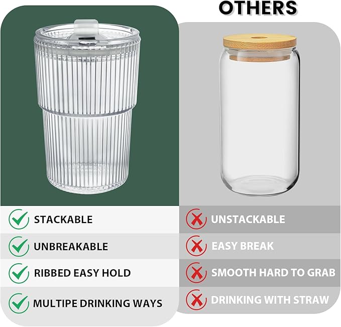 HIGIINC Iced Coffee Cups With Lids and Straws 4 Pcs, 16 OZ Unbreakable Glasses Drinking Set,Clear Plastic Cups Reusable Iced Coffee Tumbler with Lid and Straw, To Go Coffee Cups Dishwasher Safe