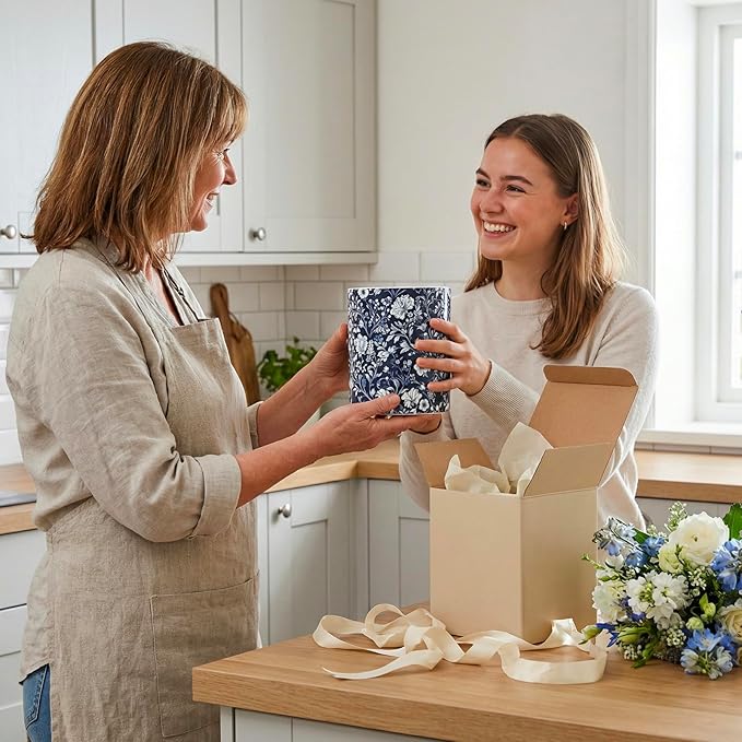MyGift Ceramic Kitchen Utensil Holder with Blue and White Floral Design – Decorative Crock for Cooking Utensils, Flatware, and Countertop Storage