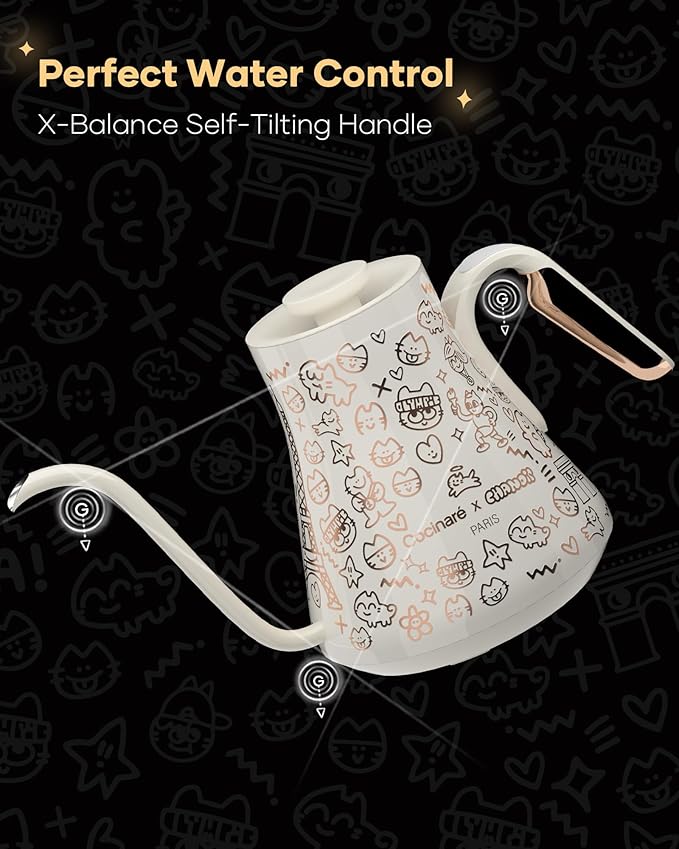 Cocinare x Chanoir Gooseneck Electric Kettle, ±0.5°F Precision Temperature Control for Pour-over Coffee & Tea, 0.9L, Limited Artist Collaboration