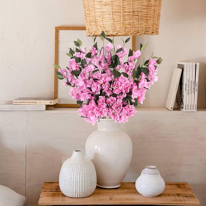 10PCS Pink Bougainvillea Artificial Silk Flowers 29.50" Fake Bougainvillea Branches Vine Faux Flower Stems for Home Garden DIY Decorations Wedding Table Centerpieces Floral Arrangements (Pink)