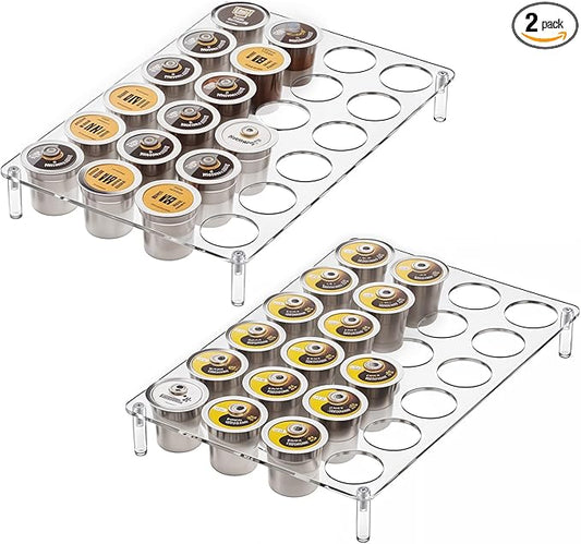 2-Pack 24-Slot Flat Acrylic Kcup Organizer for Drawer, Large-Capacity KCup Holder for Drawer, Shatter-Proof Coffee Capsule Storage, Fits K-Cups, 12.6 x 8.66 x 1.97 Inches