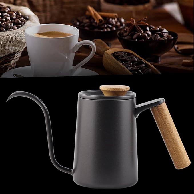 Gooseneck Kettle, 20oz/600ml Small Pour over Coffee Kettle with Long Narrow Spout, 304 Stainless Steel Hand Drip Coffee Tea Pot Camping Coffee Pot for Travel Outdoor, 10.2 X 5.3 X 3.54inch（Black）