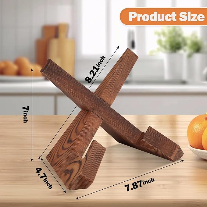 Wooden Cookbook Display Stand Holder - Adjustable, Foldable, Rustic Wood Design, Perfect for Kitchen Countertops, Tablets, Recipe Books, and Photos, Great Gift for Home Chefs and Cook Lovers