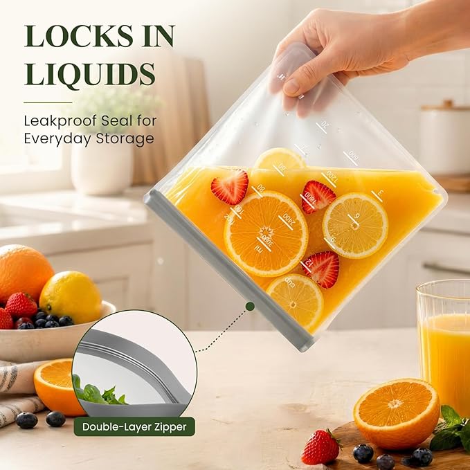 Dishwasher Safe Reusable Storage Bags Stand Up - BPA Free Reusable Sandwich Bags - Leakproof Gallon Freezer Bags, Food Storage Bags - Multicolor 4 Large+ 6 Sandwich + 4 Snack Bags